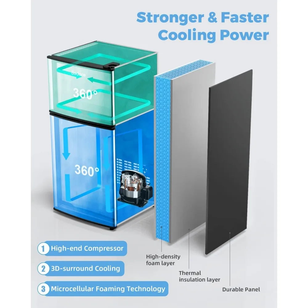 Mini Fridge with Freezer Quite: 3.2 Cu.Ft Mini Refrigerator with 2 Doors - Energy-Efficient Compact Small Refrigerator