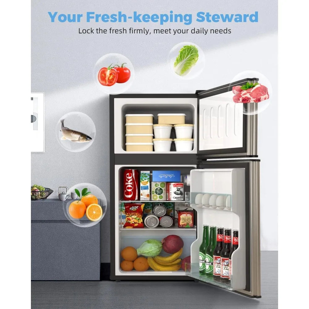 Mini Fridge with Freezer Quite: 3.2 Cu.Ft Mini Refrigerator with 2 Doors - Energy-Efficient Compact Small Refrigerator