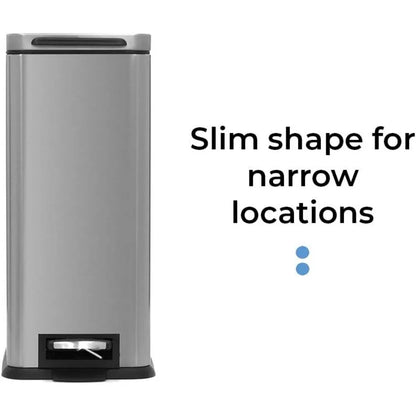 8 Gallon Slim Kitchen Trash Can, Stainless Steel, Step Pedal, 30 Liter